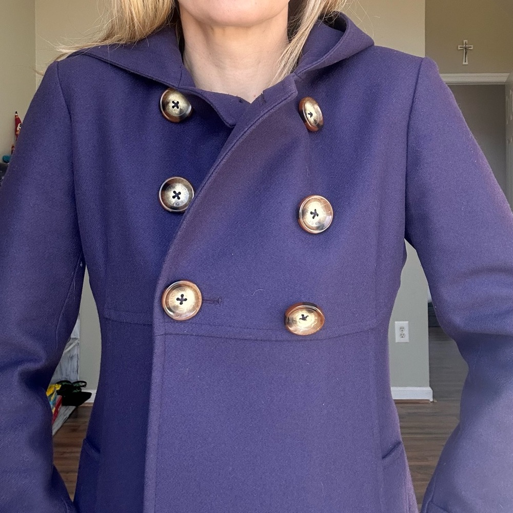 Michael Kors Women’s Size 6 Double-Breasted Plum Pea Coat w/Hood - Picture 5 of 9